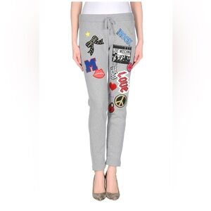 Love Moschino Gray Sweatpants with Colorful Patches